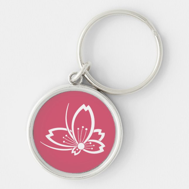 Butterfly-shaped shadowed Cherry blossom Key Ring (Front)