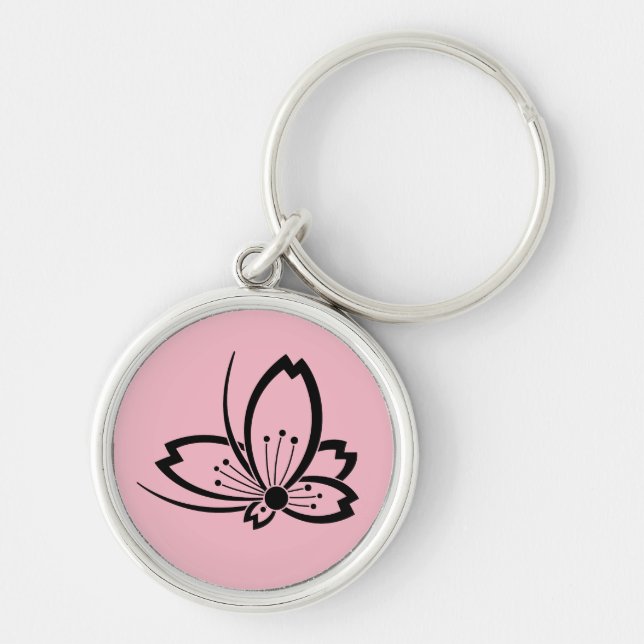 Butterfly-shaped shadowed Cherry blossom Key Ring (Front)