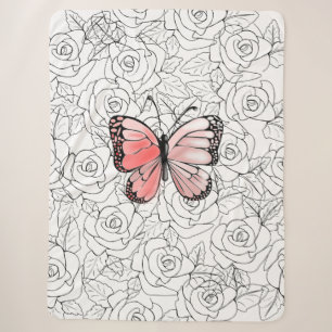 Butterfly Sherpa Blanket with Roses