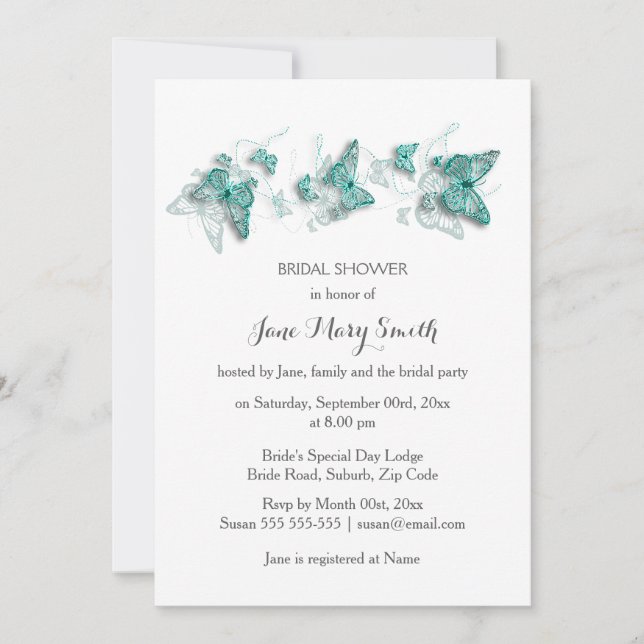 Butterfly shower summer party invitation (Front)