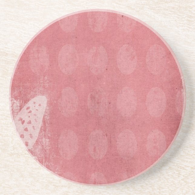 Butterfly Silhouette on Pink Grunge Coaster (Front)
