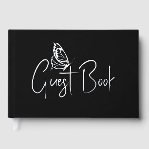 Butterfly simple silver black foil 100 page guest book