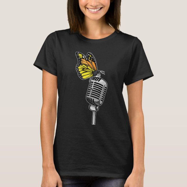 Butterfly Singer Microphone Music T-Shirt (Front)