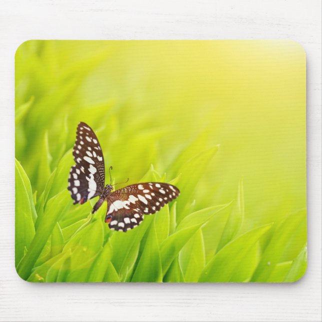 Butterfly sitting on a fresh green grass mouse pad (Front)