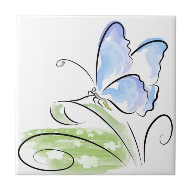 Butterfly sitting on grass over flower field tile (Front)