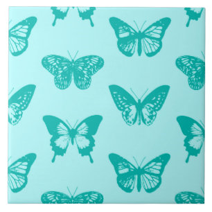 Butterfly sketch, aqua and turquoise ceramic tile