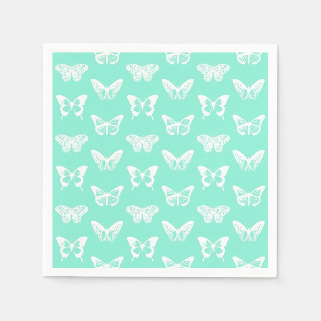 Butterfly sketch, aqua and white napkin (Front)