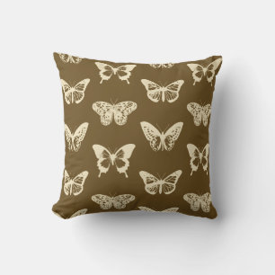 Butterfly sketch, beige on chocolate brown cushion