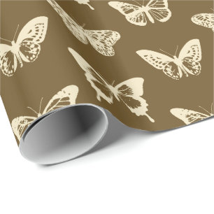 Butterfly sketch, beige on chocolate brown wrapping paper