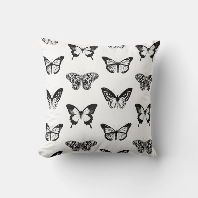 Butterfly sketch, black and white cushion (Front)