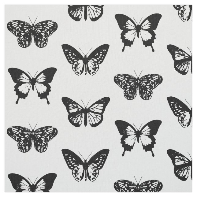 Butterfly sketch, black and white fabric (Swatch)