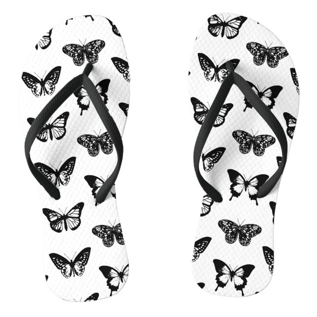 Butterfly sketch, black and white thongs (Footbed)