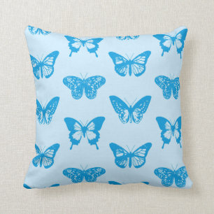 Butterfly sketch, cerulean and sky blue cushion