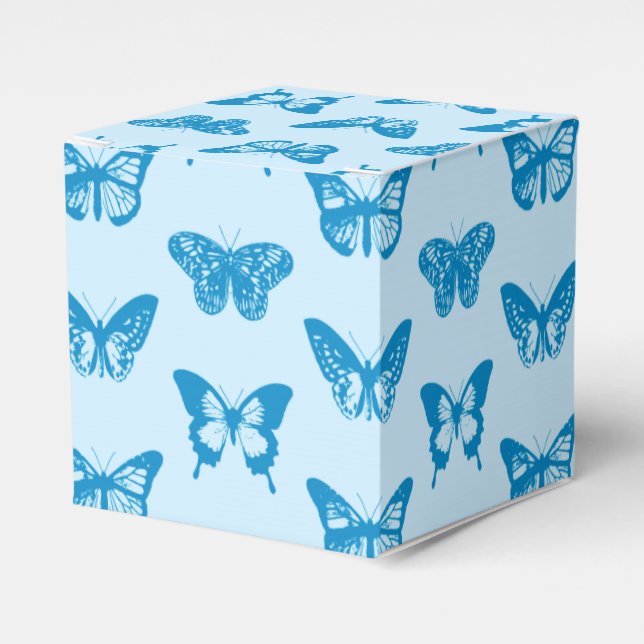 Butterfly sketch, cerulean and sky blue favour box (Front Side)