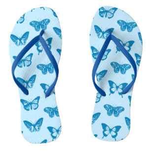 Butterfly sketch, cerulean and sky blue thongs