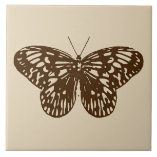 Butterfly sketch, chocolate brown on beige  ceramic tile