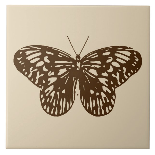 Butterfly sketch, chocolate brown on beige  ceramic tile (Front)