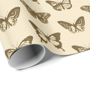 Butterfly sketch, chocolate brown on beige wrapping paper