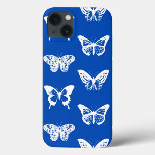 Butterfly sketch, cobalt blue and white iPhone 13 case
