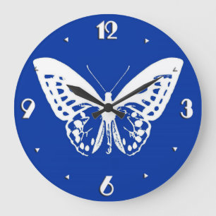 Butterfly sketch, cobalt blue and white large clock