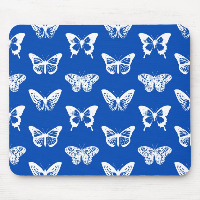 Butterfly sketch, cobalt blue and white mouse pad (Front)
