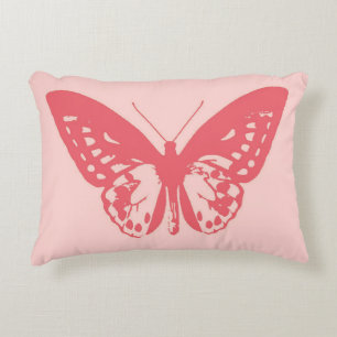 Butterfly sketch, coral and light pink decorative cushion