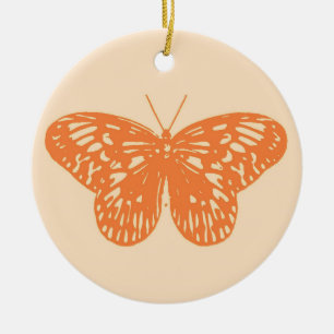 Butterfly sketch, coral orange ceramic tree decoration
