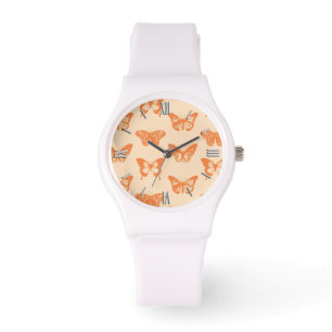 Butterfly sketch, coral orange watch