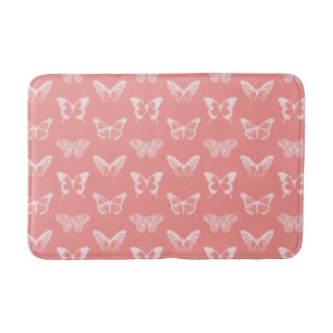 Butterfly sketch, coral pink bath mat