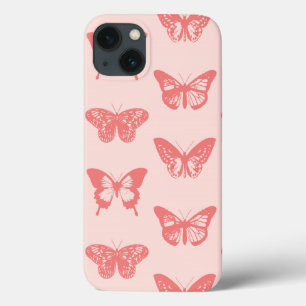 Butterfly sketch, coral pink iPhone 13 case