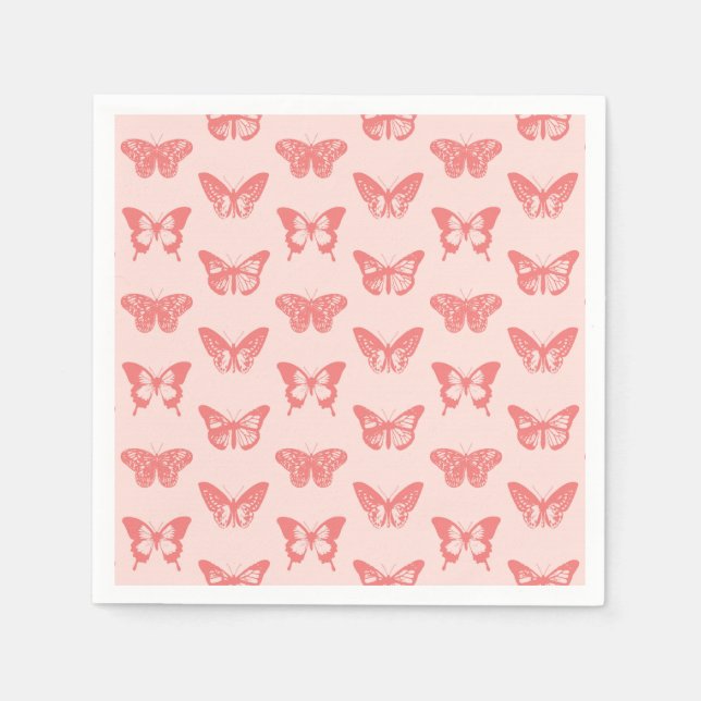 Butterfly sketch, coral pink napkin (Front)