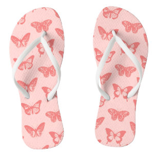 Butterfly sketch, coral pink thongs