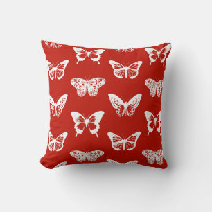 Butterfly sketch, deep red and white cushion