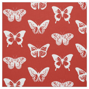 Butterfly sketch, deep red and white fabric