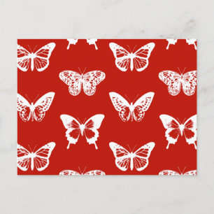 Butterfly sketch, deep red and white postcard