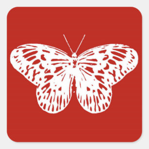 Butterfly sketch, deep red and white square sticker
