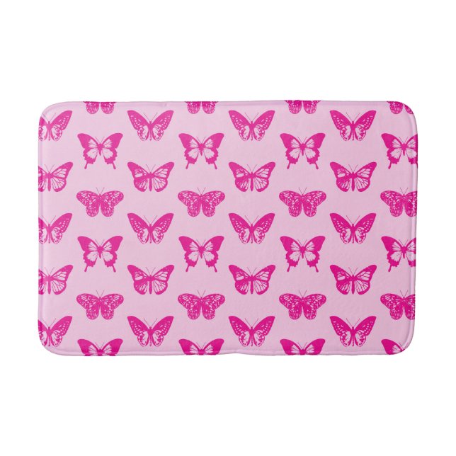 Butterfly sketch, light pink and fuchsia bath mat (Front)