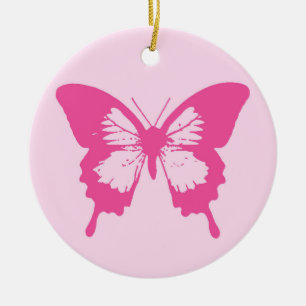 Butterfly sketch, light pink and fuchsia ceramic ornament