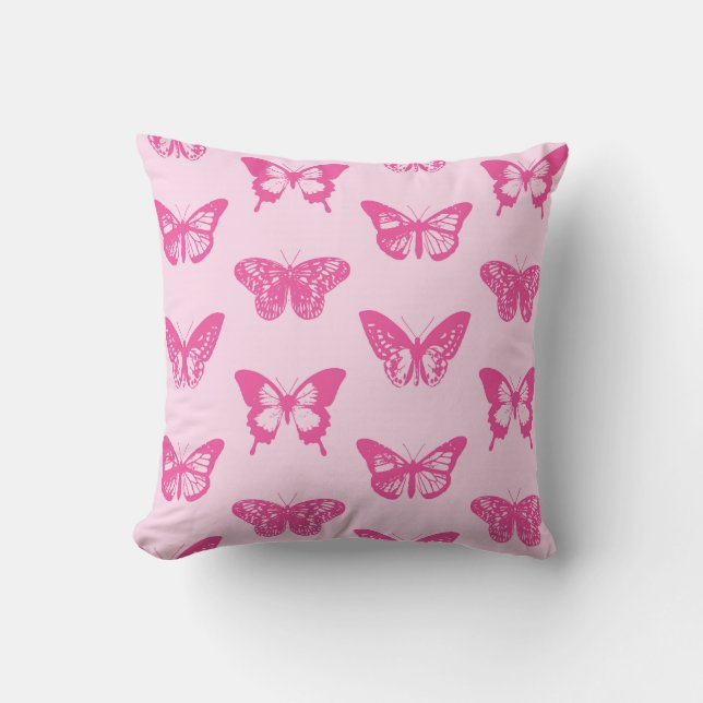 Butterfly sketch, light pink and fuchsia cushion (Front)