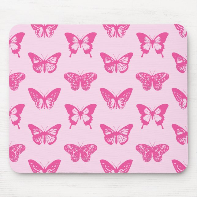 Butterfly sketch, light pink and fuchsia mouse pad (Front)