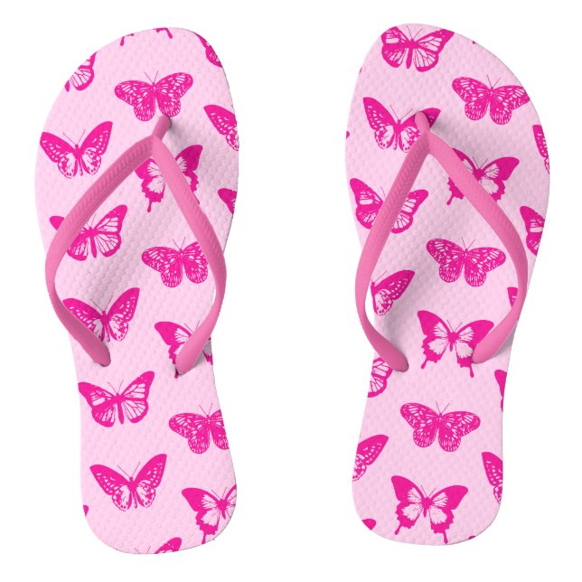Butterfly sketch, light pink and fuchsia thongs (Footbed)