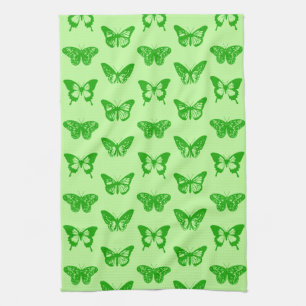 Butterfly Sketch, Lime and Emerald Green Tea Towel