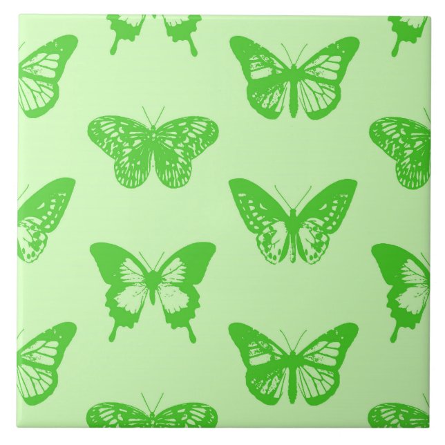 Butterfly sketch,  lime green ceramic tile (Front)