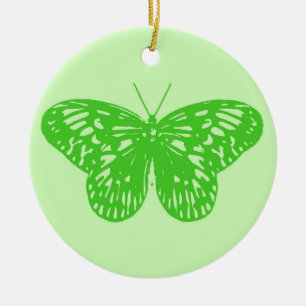 Butterfly sketch,  lime green ceramic tree decoration