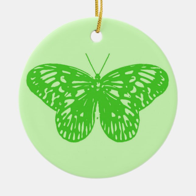 Butterfly sketch,  lime green ceramic tree decoration (Front)