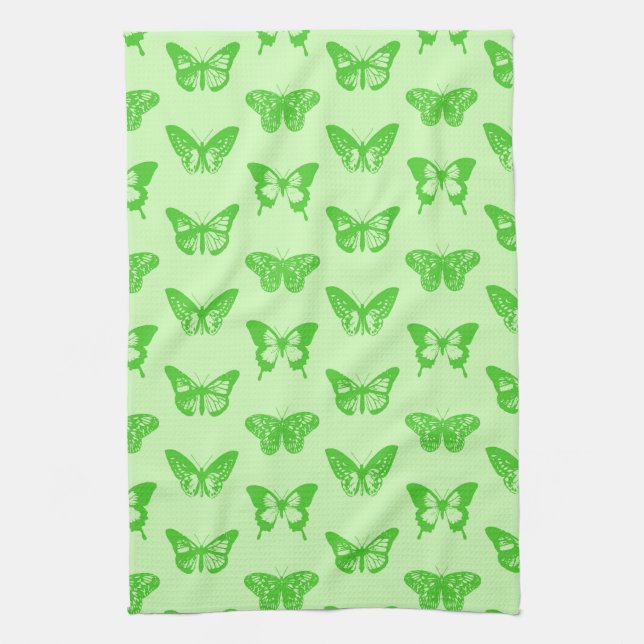 Butterfly sketch,  lime green tea towel (Vertical)
