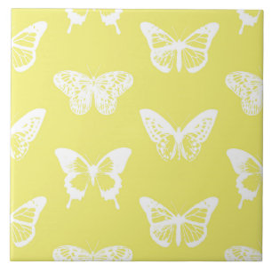 Butterfly sketch, mustard gold and white ceramic tile