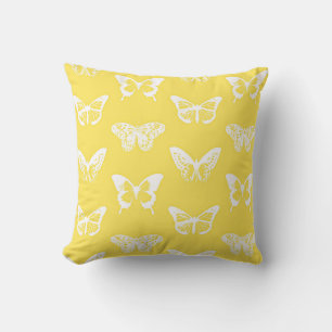 Butterfly sketch, mustard gold and white cushion