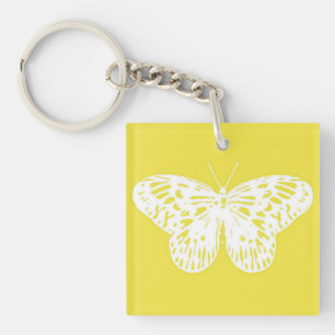 Butterfly sketch, mustard gold and white key ring