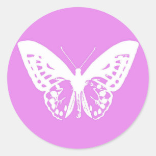 Butterfly sketch, orchid and white classic round sticker